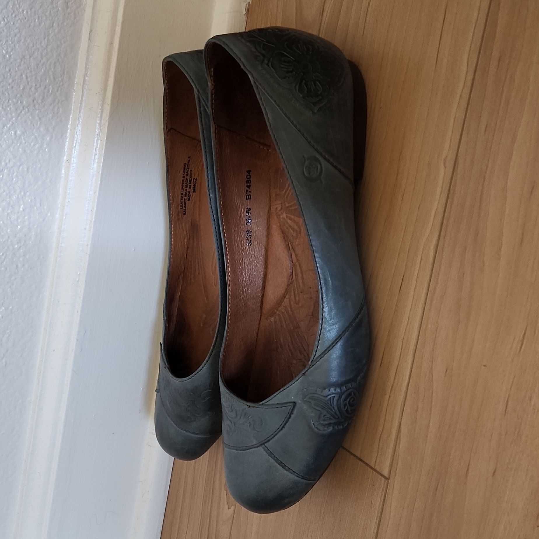 Green Handmade Leather Flats Born Size 8 39 Floral Ballet Shoes